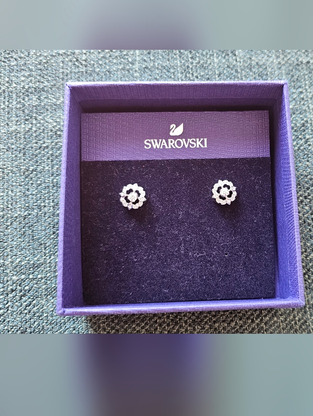 Swarovski Silver Crystal Flower Stud Earrings - Silver